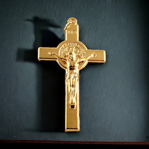 Saint Benedict Rosary Crucifix, Made In Italy,  1-1/2 Inch Gold Finish | Italian Rosary Parts