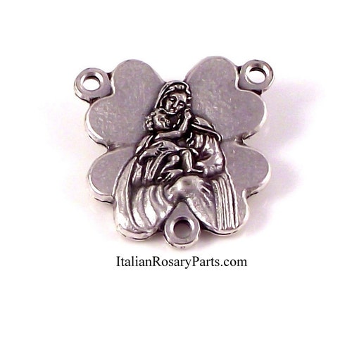 Madonna and Baby Jesus Shamrock Rosary Center Medal | Italian Rosary Parts