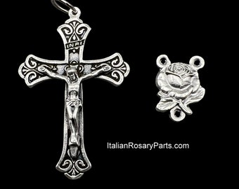 Rosary Set Flared Elegant Rosary Crucifix with Miraculous Medal Rose Medal| Italian Rosary Parts