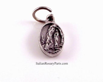 Virgin of Lourdes France Bracelet Charm Medal With St Bernadette | Italian Rosary Parts