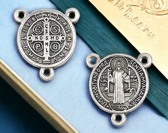 Saint Benedict Rosary Center Medal, Catholic Saint of Protection| Italian Rosary Parts Religious Supply