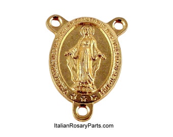 Gold Tone Virgin Mary Miraculous Medal Rosary Center | Italian Rosary Parts