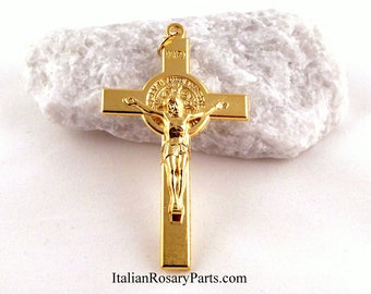 St Benedict Rosary Crucifix 2-Inch Goldtone| Italian Rosary Parts