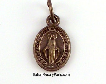 Bronze Virgin Mary Miraculous Medal Bracelet Charm Rosary Medal | Italian Rosary Parts