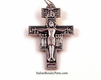 San Damiano Italian Rosary Crucifix with Latin Prayer on Back  1-1/2 Inches | Italian Rosary Parts