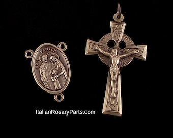 Rosary Center and Crucifix Set Holy Family, Holy Spirit with Small Irish Celtic Crucifix | Italian Rosary Parts