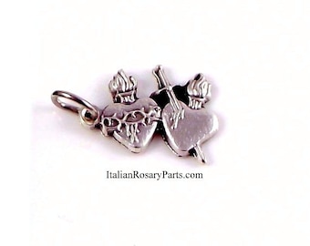 Sacred Heart of Jesus Immaculate Heart of Mary Bracelet Medal Charm | Italian Rosary Parts