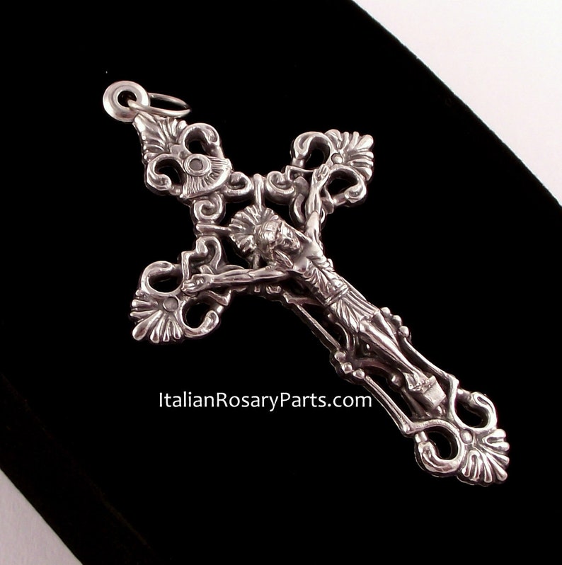 Open Fleur-de-Lis Rosary Crucifix Medal Pendant Italian Rosary Parts image 4