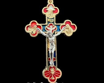 Five Way Trinity Jubilee Rosary Crucifix  Goldtone With Blue and Red Enamel| Italian Rosary Parts
