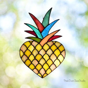 Stained Glass Pineapple Heart Suncatcher, Tropical Fruit, Coastal Decor