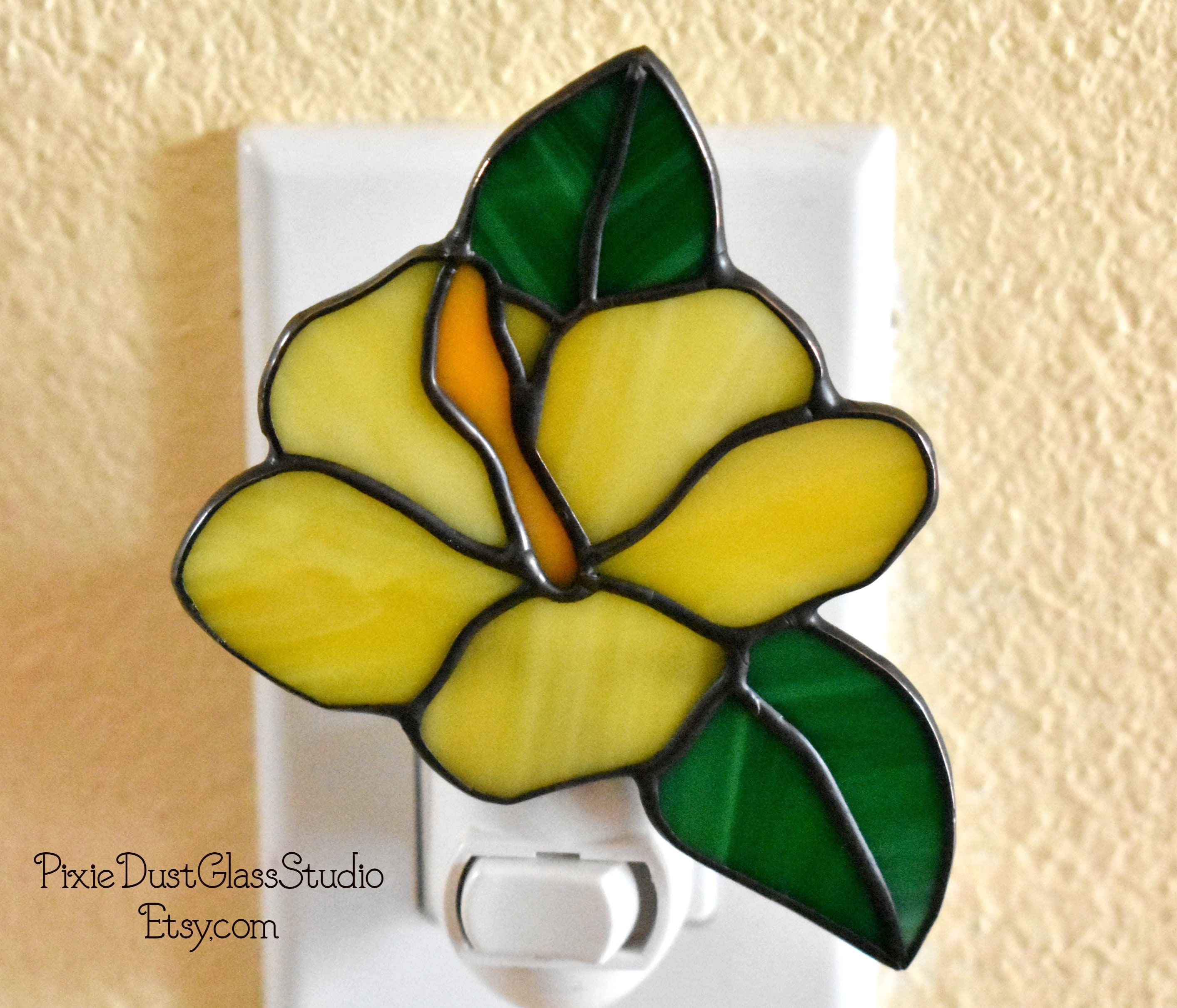 Hibiscus stained glass night light Glass Art Art & Collectibles Glass