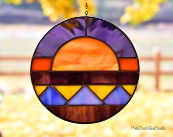 Stained Glass Abstract Desert Mountain Suncatcher