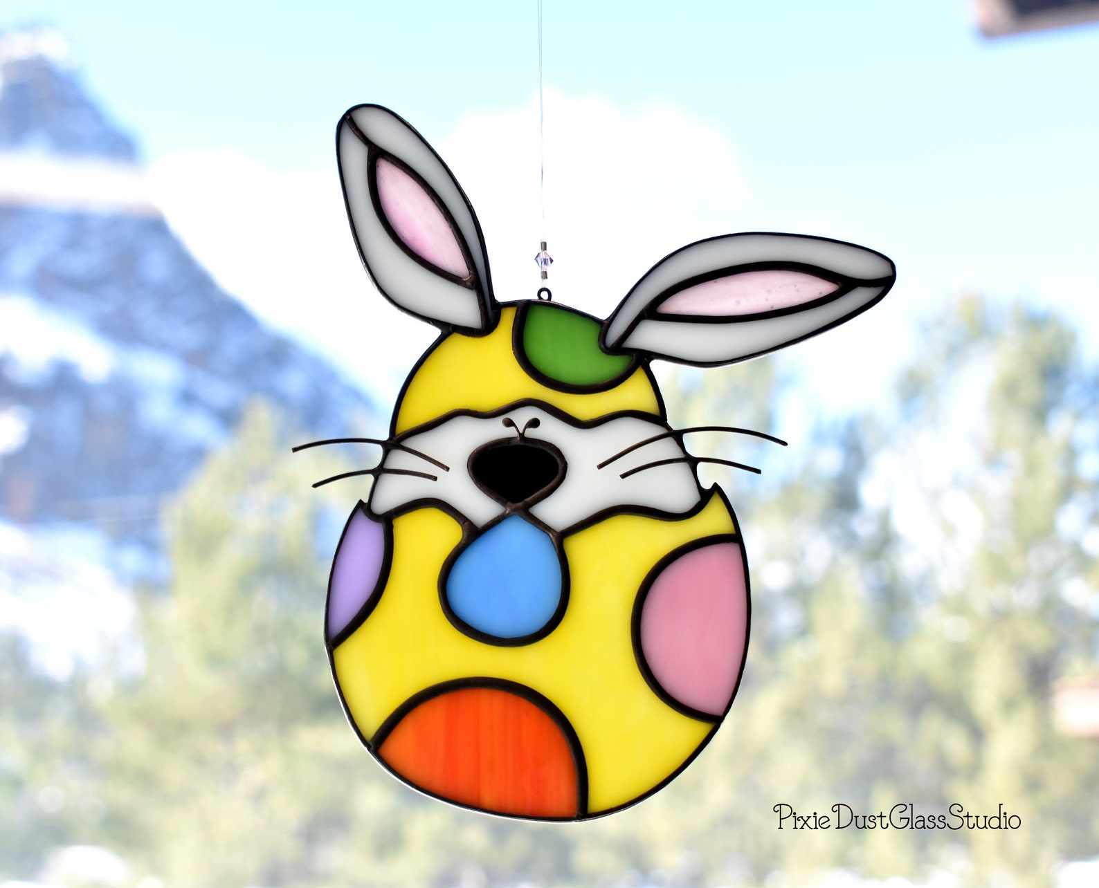 Stained Glass Easter Bunny Suncatcher in Yellow Polka Dot Etsy