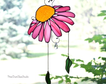 Stained Glass Coneflower Suncatcher, Glass Art, Flower Window Hanging