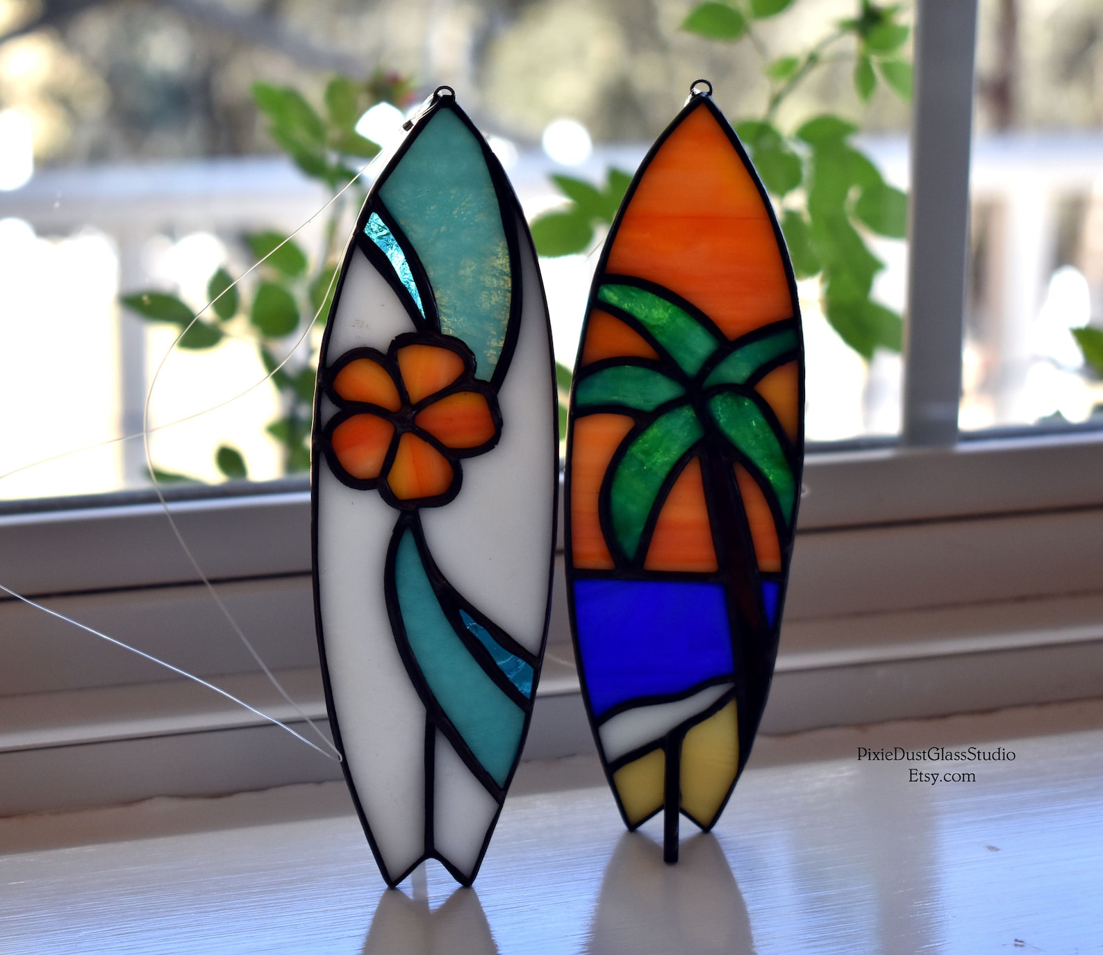 Stained Glass Surfboard Suncatcher Glass surfboard Ornament Etsy