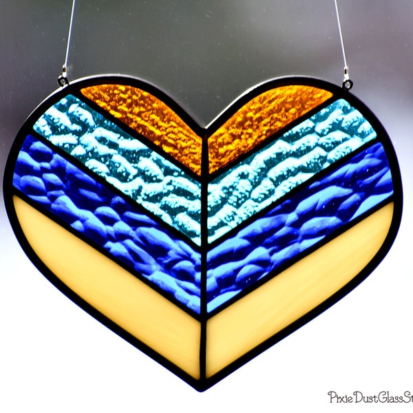 Stained Glass Heart Suncatcher, Arrow Design, Valentine for Him, Geometric, Window Hanging
