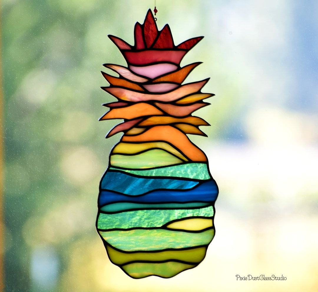 Stained Glass Pineapple Suncatcher Abstract Tropical Etsy Australia