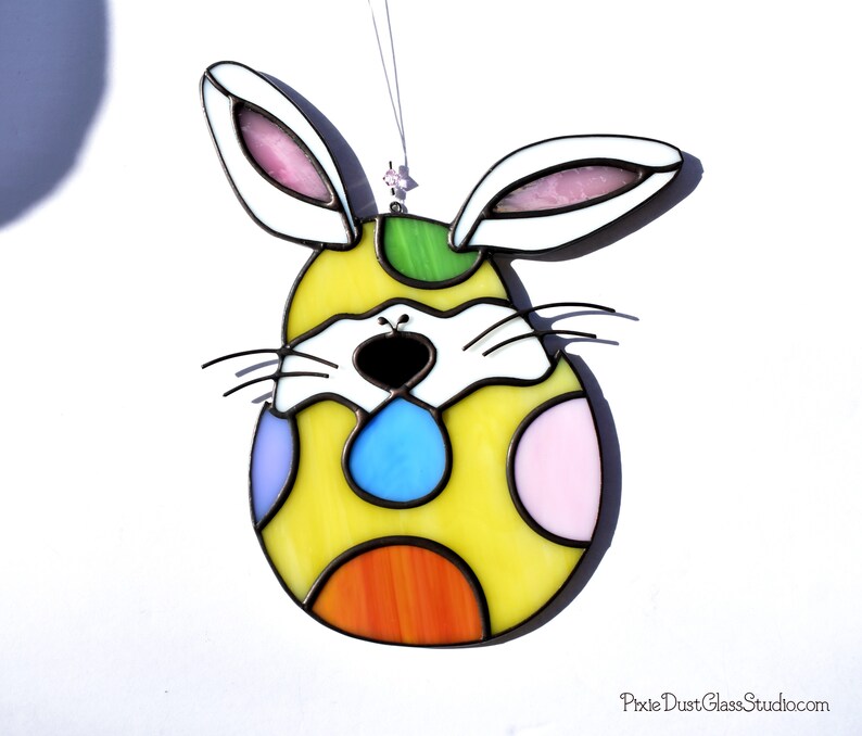 Stained Glass Easter Bunny Suncatcher in Yellow Polka Dot Etsy
