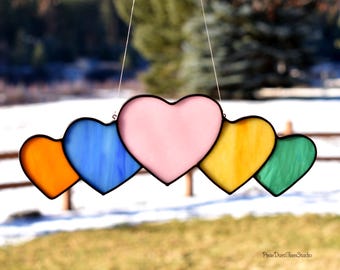 Stained Glass Pastel Heart Suncatcher, Valentine Decor Window Hanging