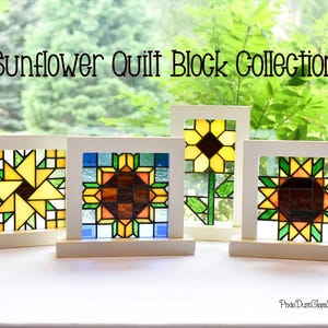 Stained Glass Sunflower Quilt Block: Freestanding Tabletop Decor