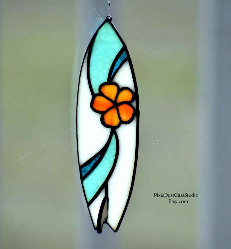 Stained Glass Surfboard Suncatcher Glass surfboard Ornament Etsy
