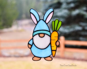 Stained Glass Bunny Gnome Suncatcher, Easter Decor