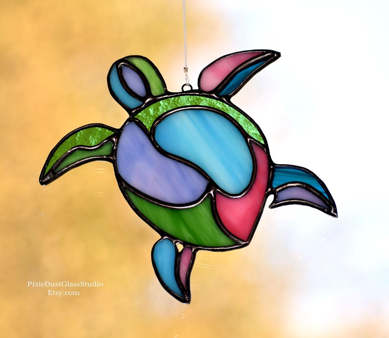 Stained Glass Sea Turtle Suncatcher Abstract Sea Turtle in Etsy