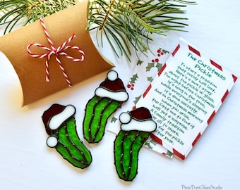 Stained Glass Christmas Pickle Ornament: Family Tradition Suncatcher