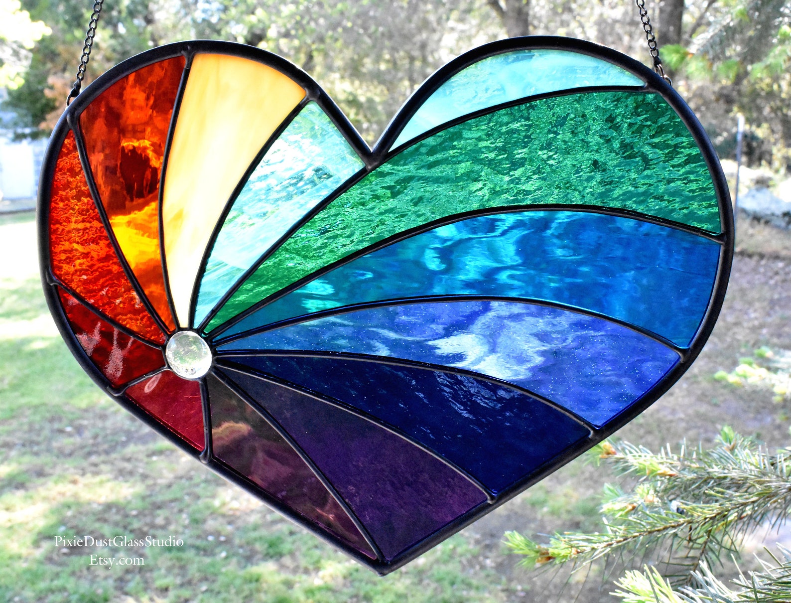 Stained Glass Rainbow Suncatcher Heart Shaped Rainbow Window Etsy