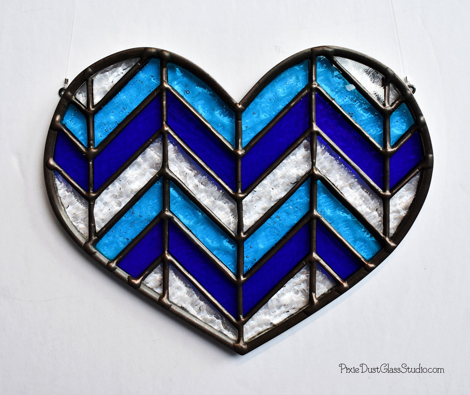 Stained Glass Heart Suncatcher Chevron Design Window Hanging Etsy