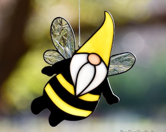 Stained Glass Gnome Bee Suncatcher