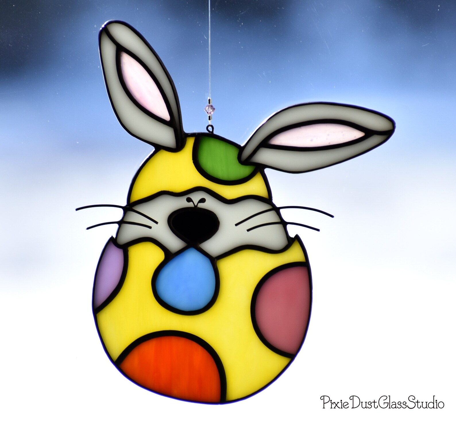 Stained Glass Easter Bunny Suncatcher in Yellow Polka Dot Etsy