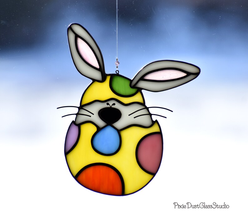 Stained Glass Easter Bunny Suncatcher in Yellow Polka Dot Etsy