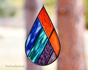 Stained Glass Abstract Teardrop Suncatcher