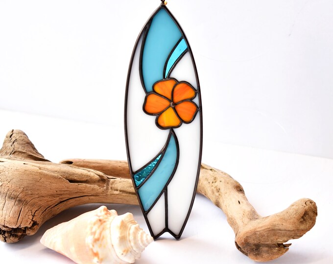 Stained Glass Surfboard Suncatcher Glass Surfboard Ornament Etsy