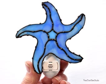 Stained Glass Starfish Nightlight, Coastal Decor, Sea Life