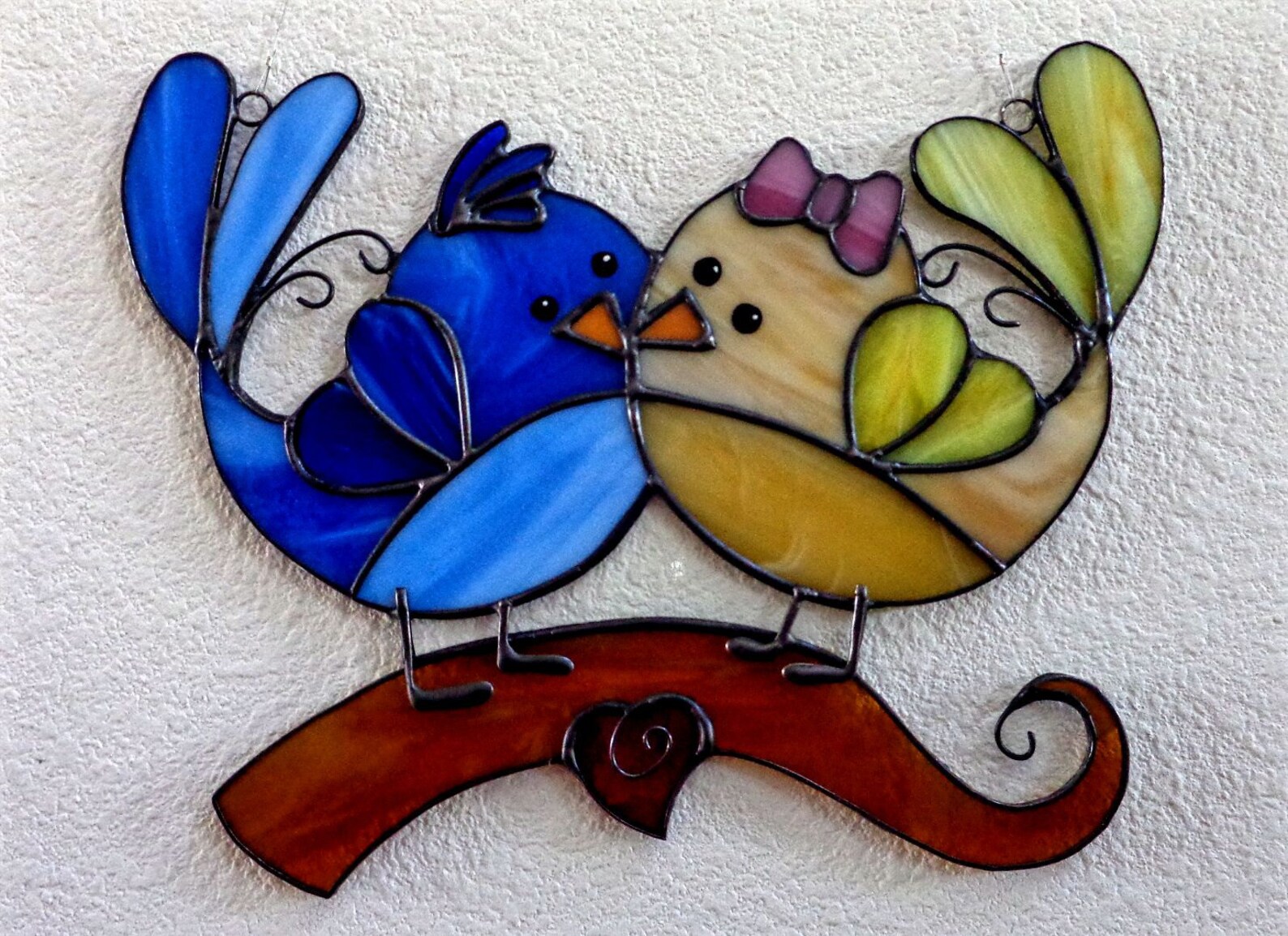 Stained Glass Suncatcher Whimsical Love Bird Couple Window | Etsy