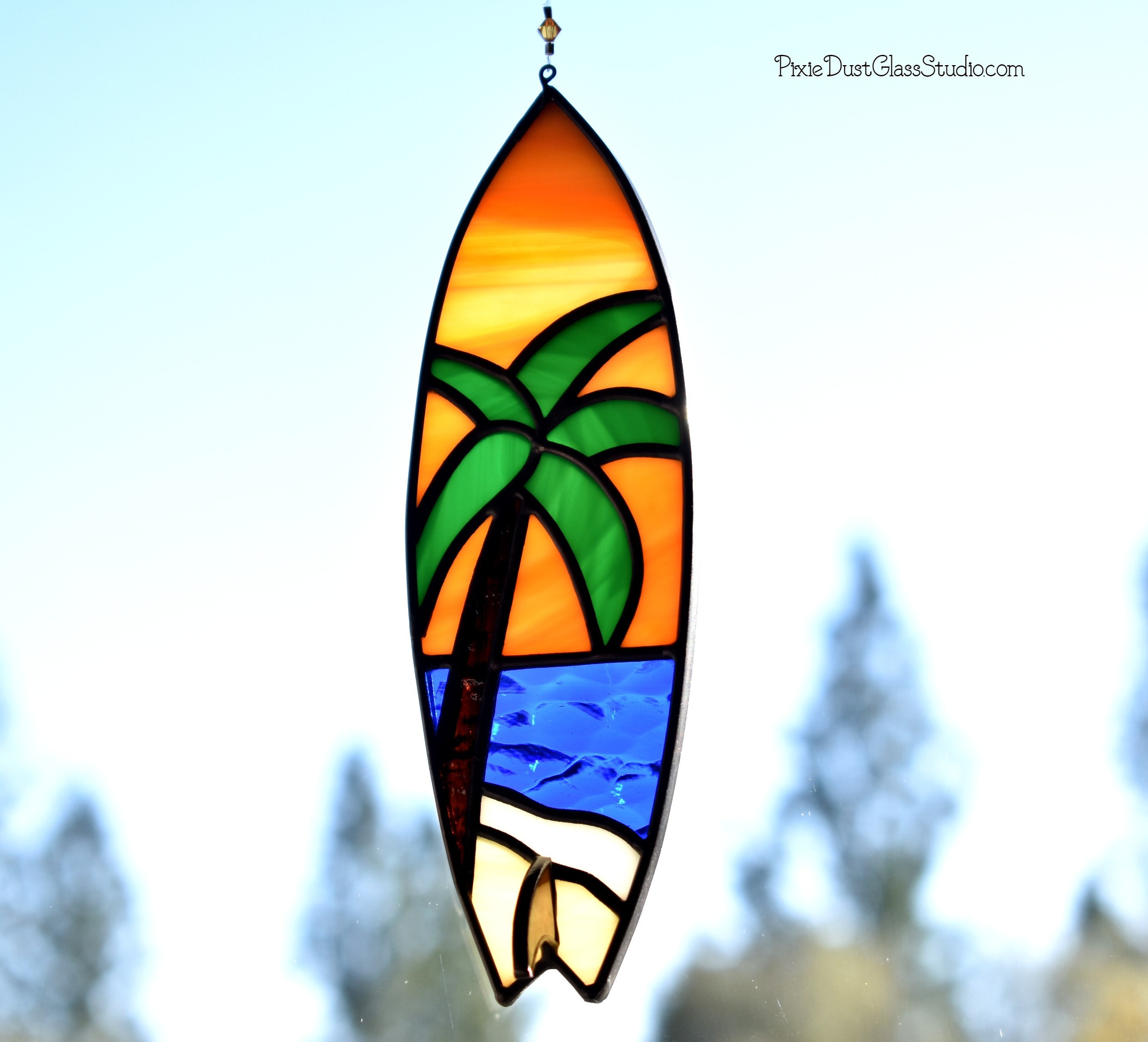 Stained Glass Surfboard Suncatcher Glass surfboard Ornament Etsy