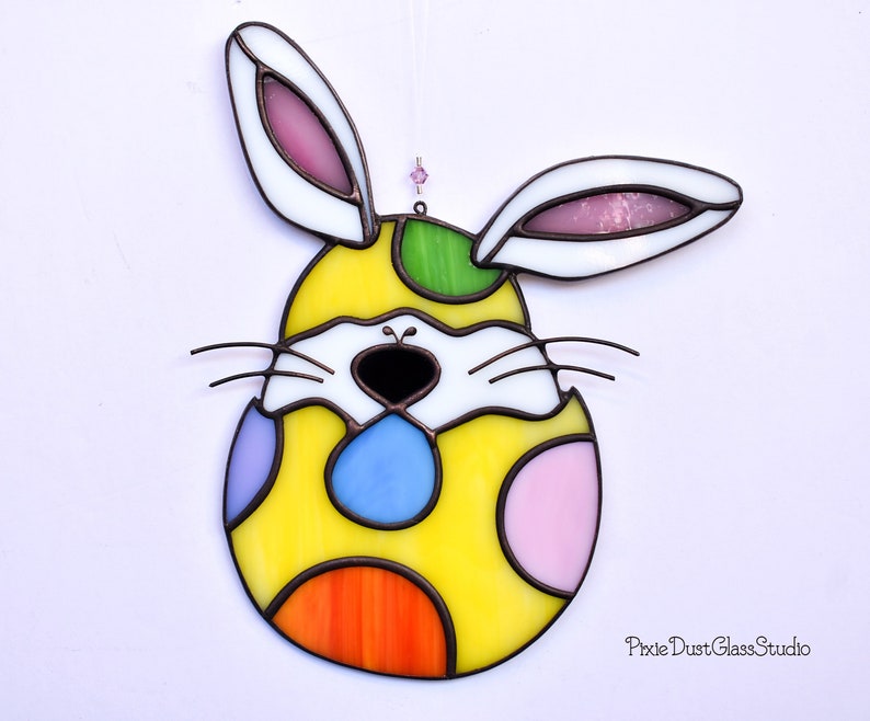 Stained Glass Easter Bunny Suncatcher in Yellow Polka Dot Etsy
