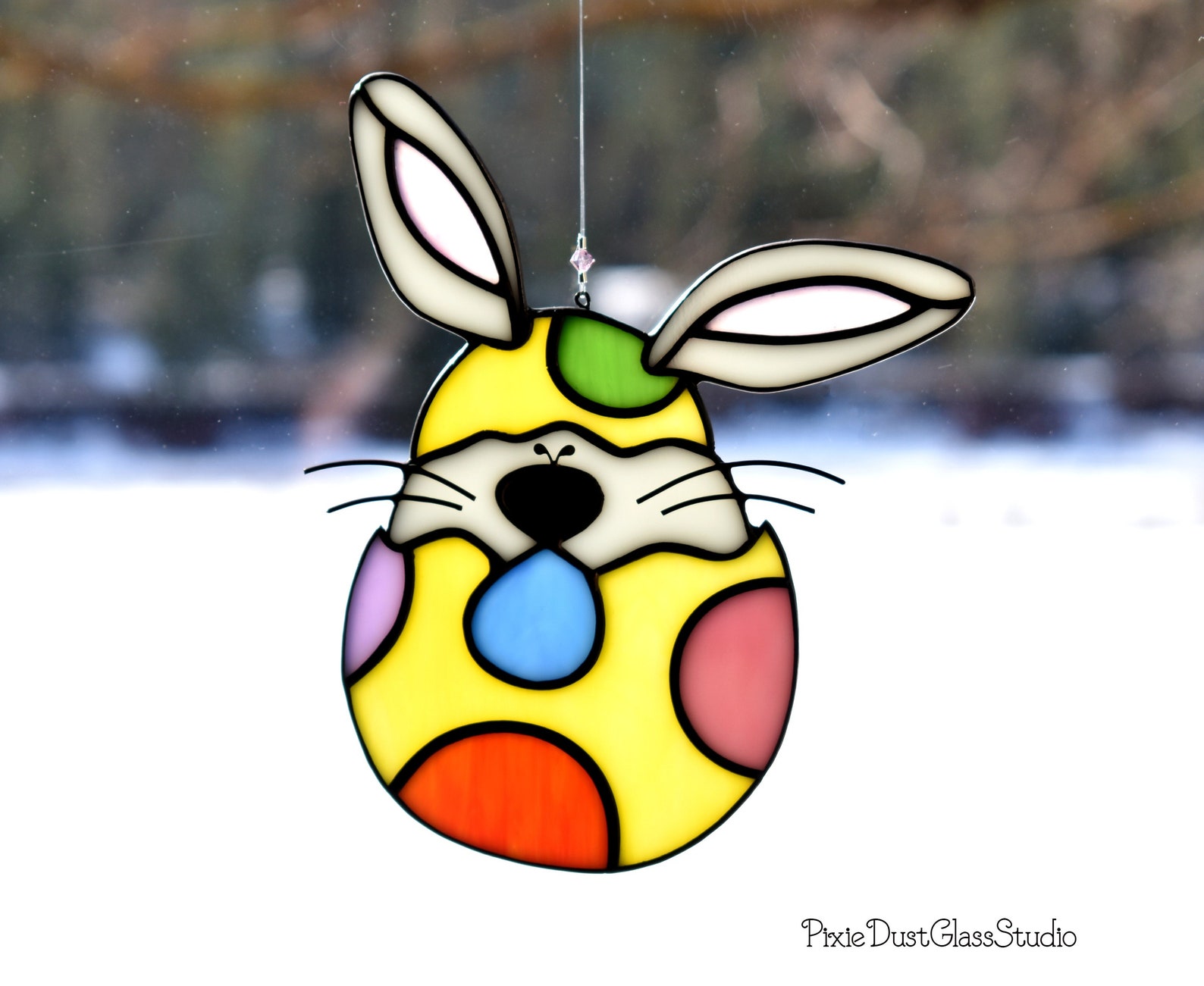 Stained Glass Easter Bunny Suncatcher in Yellow Polka Dot Etsy