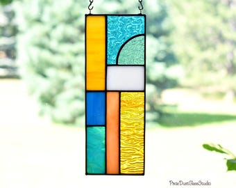 Stained Glass Abstract Mini Suncatcher, Window hanging.