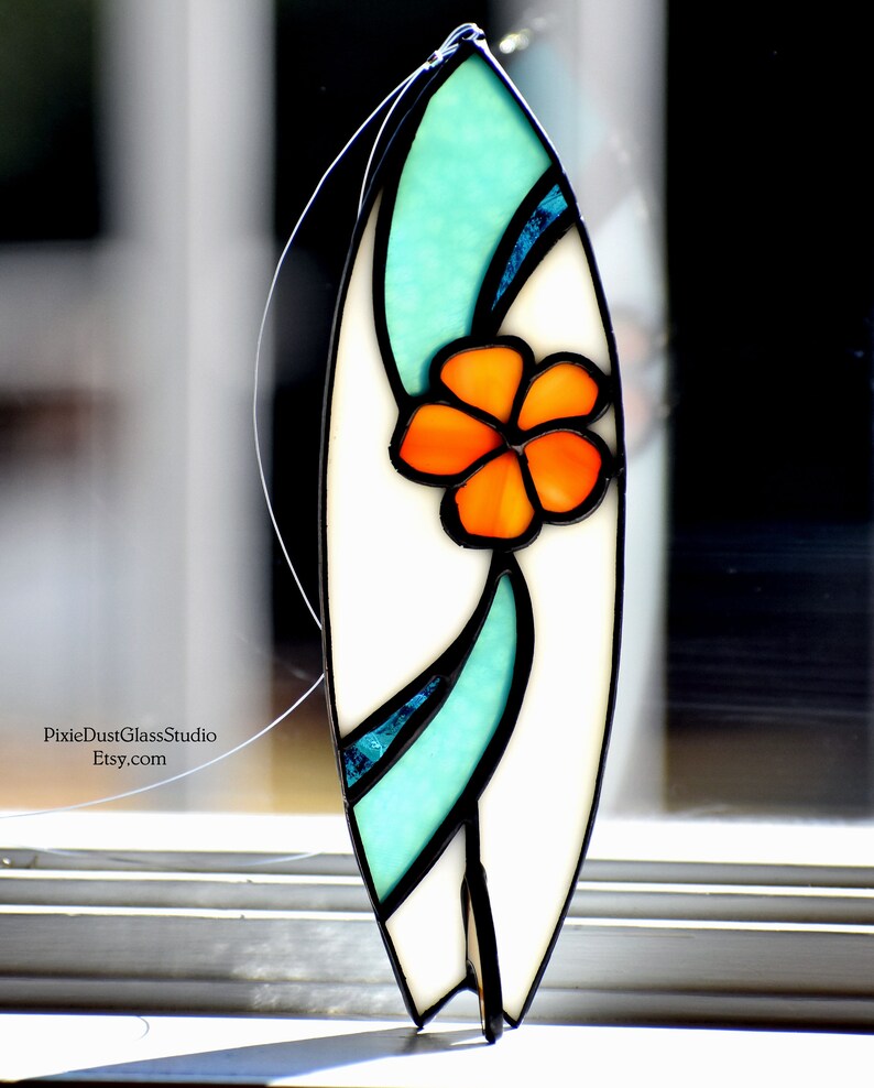 Stained Glass Surfboard Suncatcher Glass surfboard Ornament Etsy