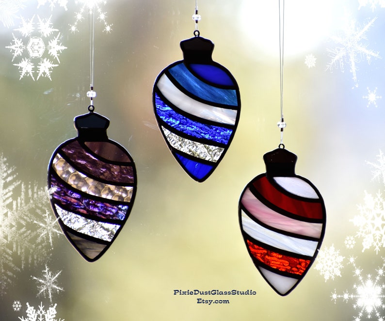 Stained Glass Christmas Ornaments Christmas Bulb Suncatchers Etsy
