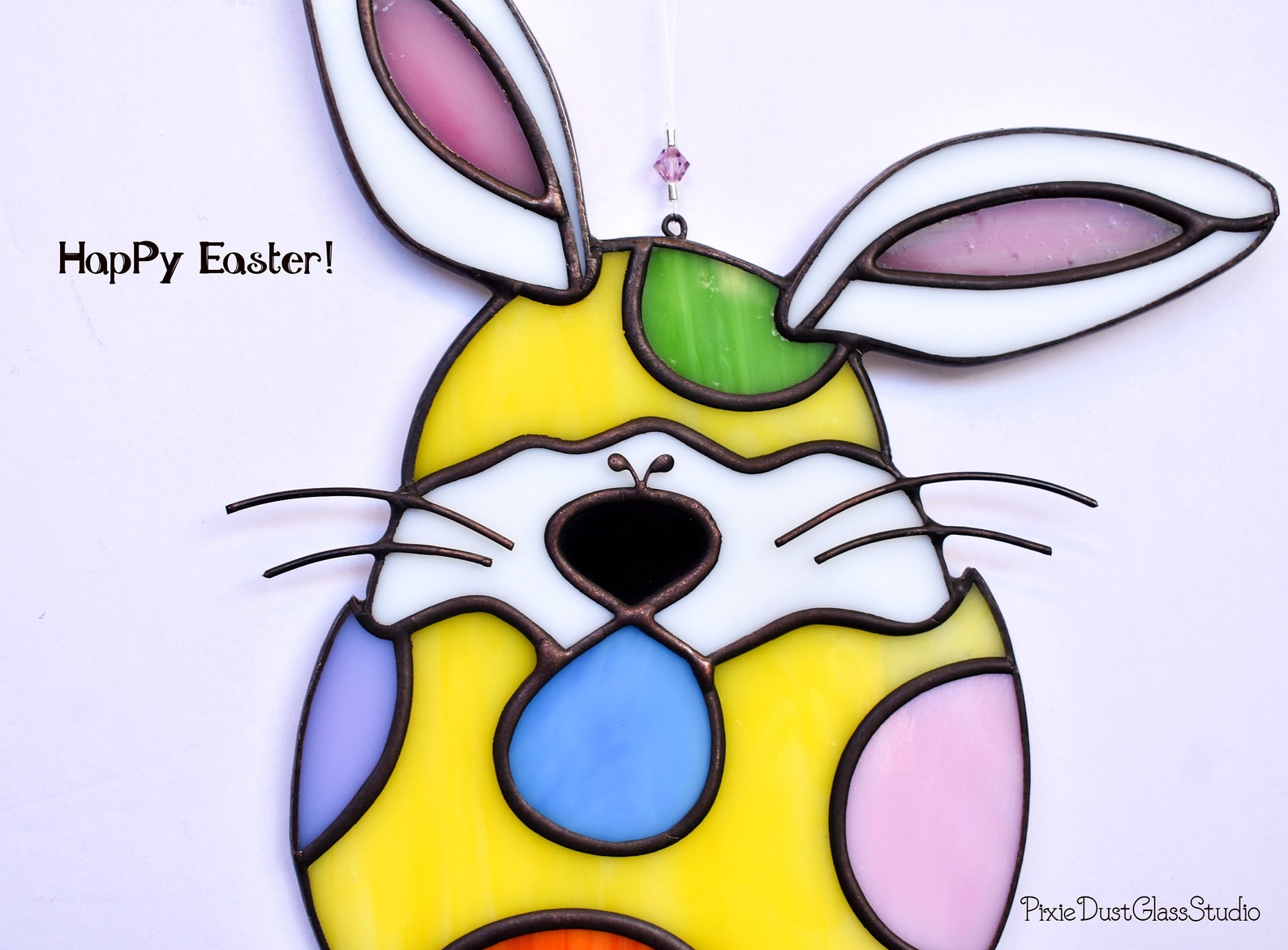 Stained Glass Easter Bunny Suncatcher in Yellow Polka Dot Etsy