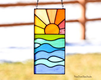 Stained Glass Sunburst Over Water Suncatcher