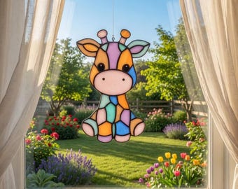 Stained Glass Pastel Baby Giraffe Suncatcher, Nursery Window Decor