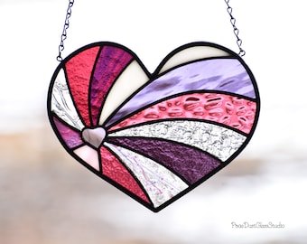 Stained Glass Purple Passion Heart Suncatcher, Valentine Decor, Sweetheart Gift