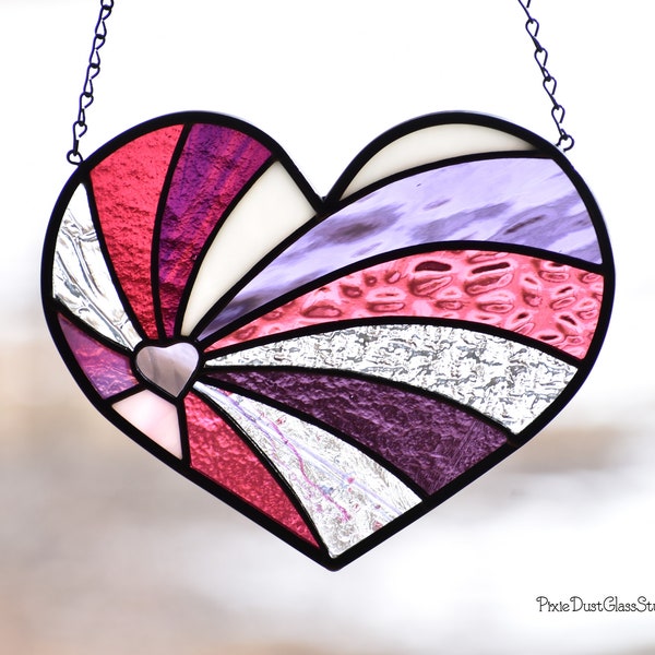 Stained Glass Purple Passion Heart Suncatcher, Mom Gift, Sweetheart