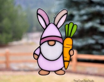 Stained Glass Bunny Gnome Suncatcher, Easter Home Decor