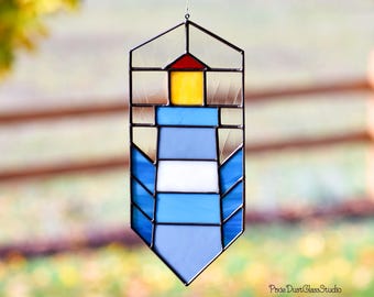 Stained Glass Lighthouse Suncatcher, Coastal Decor, Window Hanging